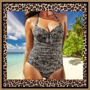 LEOPARD PRINT ☆ BOW HALTER SWIM SUIT ☆ Sz. 24 ☆ NWT